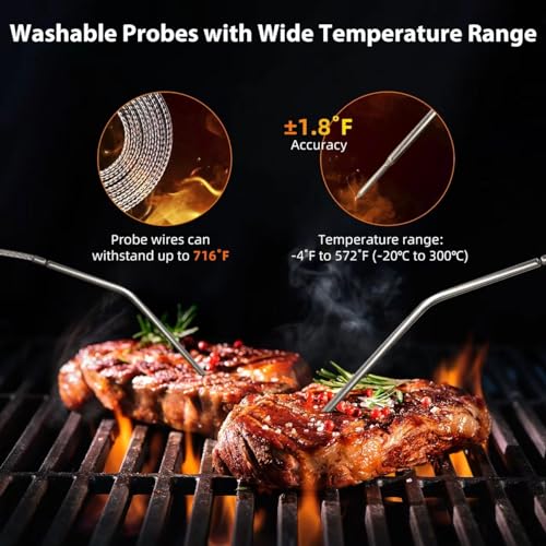 Remote Meat Thermometer Wireless, Vauno Wireless Meat Thermometer for Grilling and Smoking with Dual Meat Probe, Kitchen Timer, Digital Cooking Food Thermometer for Smoker BBQ Oven Outside Grill - style: 2 Probes