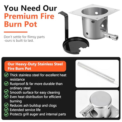 QuliMetal Fire Burn Pot and D2 Hot Rod Ignitor Kit for Traeger Pro 575 & 780, Ironwood 650 & 885, Silverton 620 & 810 Wood Pellet Grills with D2 Direct Drive and WiFIRE Technology - size: Fire Burn Pot + D2 Ignitor