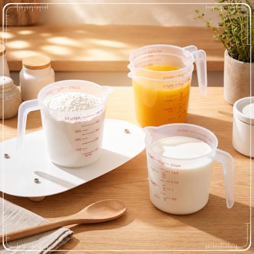 Fabbay 24 Pcs 2 Cup Capacity Plastic Measuring Cup 500 ml Clear Graduated Measuring Cups Plastic Mug with Spout and Handles Ounce and Ml Marking for Recipe Ingredient Flour Water Liquid - color: Red, size: 16 oz