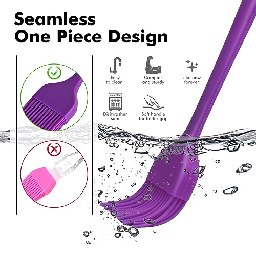 HOTEC Basting Brushes Silicone Heat Resistant Pastry Brushes Spread Oil Butter Sauce Marinades for BBQ Grill Barbecue Baking Kitchen Cooking BPA Free Dishwasher Safe (Purple) 2pcs - color: Purple