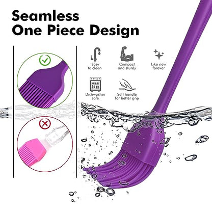 HOTEC Basting Brushes Silicone Heat Resistant Pastry Brushes Spread Oil Butter Sauce Marinades for BBQ Grill Barbecue Baking Kitchen Cooking BPA Free Dishwasher Safe (Purple) 2pcs - color: Purple