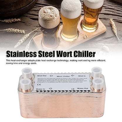 30 Plate Wort Chiller, Stainless Steel Brazed Plate Heat Exchanger Brewing Cooling Hot Liquid Accelerated Cooler for Homebrew Beer Tool NPT 1/2 Inch Thread