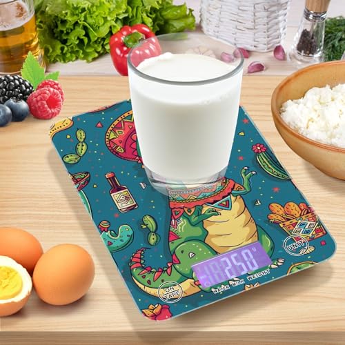 Blue Dinosaur Cactus Food Scale Kitchen Digital Scale Food Ounces and Grams Dieting Baking Cooking Waterproof Glass Panels LCD Display,4 Units Tare Function - color: Blue Dinosaur Cactus