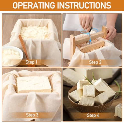 Luxshiny 1 Set Wooden Tofu Mold: 6.68 Inch Tofu Press with Cloth Bean Curd Maker Mold Kitchen Tool for Soybean Curd and Cheese Making