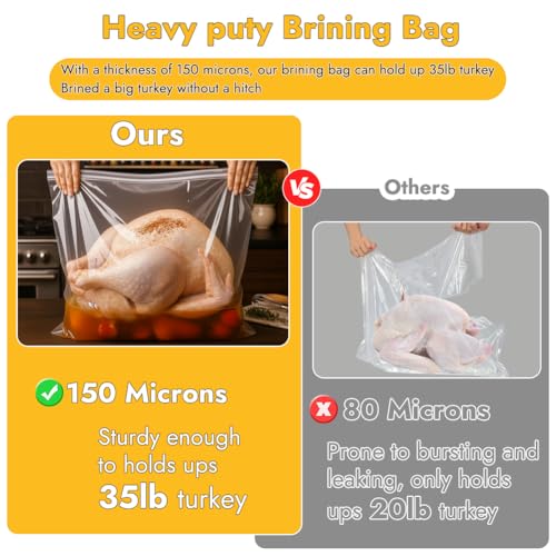 YQL Brining Bags - 4 Pack, 22"x26", Holds Up to 35lb with Cotton Strings, Double Zipper Seal, Ideal for Turkey, Chicken, Pork, Ham, Large Roasts, Brining& Marinating - size: 4PCS