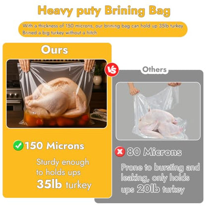 YQL Brining Bags - 4 Pack, 22"x26", Holds Up to 35lb with Cotton Strings, Double Zipper Seal, Ideal for Turkey, Chicken, Pork, Ham, Large Roasts, Brining& Marinating - size: 4PCS