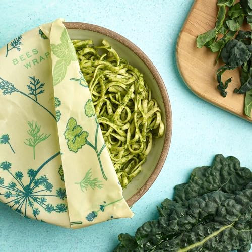 Bee's Wrap Vegan Beeswax Wraps for Food - 3 Pack of Assorted Beeswax Wraps - Small, Medium & Large Wrap - Plastic Free Made in USA Reusable Natural Food Wrap - Herb Garden Print - style: 3 Pack (Vegan Herb Garden)