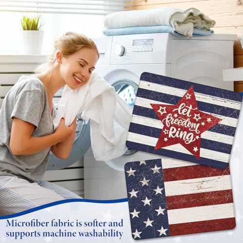 SiliFine 2 Pcs 4th of July Dish Drying Mat for Kitchen 18 x 24 Inch 250th Anniversary Patriotic Red White Blue Memorial Independence Day Star Microfiber American Flag Dish Drainer Mat for Countertop - style: Independence Day