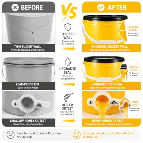 Threehoney 3 Pcs 2 Gallon Honey Bucket with Gate Honey Extractor Equipment Food Grade Bucket Food Safe Buckets with Lid for Beekeeping Supplies Extracting Storage (Yellow,Round Style) - color: Yellow