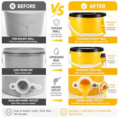 Threehoney 3 Pcs 2 Gallon Honey Bucket with Gate Honey Extractor Equipment Food Grade Bucket Food Safe Buckets with Lid for Beekeeping Supplies Extracting Storage (Yellow,Round Style) - color: Yellow