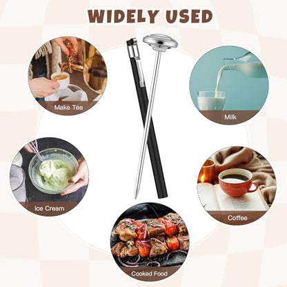Xuhal 6 Pcs Stainless Steel Kitchen Glow Thermometer with 5 Inch Long Stem 1 Inch Dial Thermometer Milk Frothing Food for Oven Probe Meat Grill BBQ Cooking Chocolate Water(Black) - color: Black