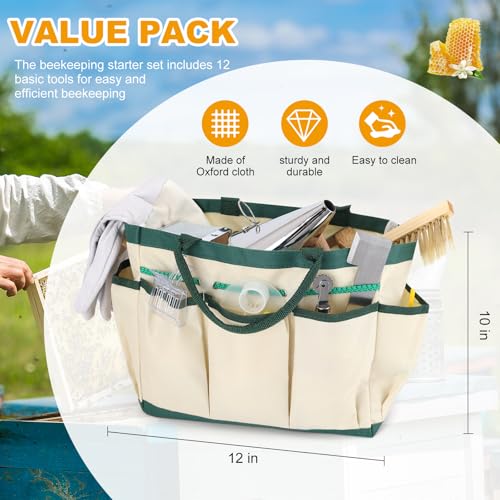 12pcs Bee Hives Starter Kit Beekeeping Supplies, Bee Keeping Supplies, Bee Supplies and Equipment with Bee Smoker, Honey Bee Hive Tools for Beginners and Bee Keeper
