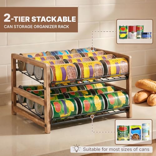 DGWJSU Can Organizer for Pantry 2-Tier, Can Storage Organizer Pantry, Soda Can Organizer, Holds up to 24 Cans Holders for Pantry, Cabinet, Countertop, Carbonized Brown - size: 2 Tiers