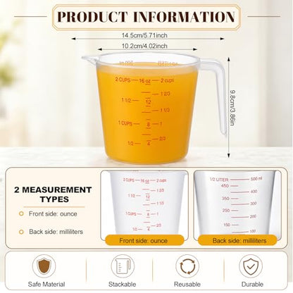 Fabbay 24 Pcs 2 Cup Capacity Plastic Measuring Cup 500 ml Clear Graduated Measuring Cups Plastic Mug with Spout and Handles Ounce and Ml Marking for Recipe Ingredient Flour Water Liquid - color: Red, size: 16 oz