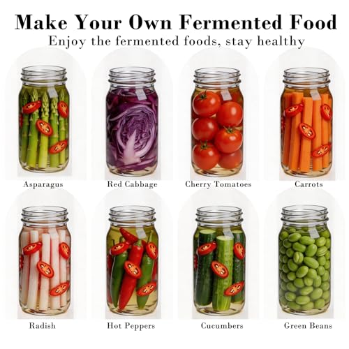 Fermentation Lids Kit for Wide Mouth Mason Jars | 6 304 Stainless Steel Fermenting Lids with 6 Airlocks, 6 Silicone Rings & Grommets-Complete Mason Jar Fermentation Set for Brewing, Fermenting(No Jars - size: 304 stainless steel lid and air valve