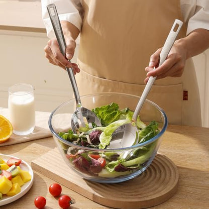 18/8 Stainless Steel Cooking Spoons Set - 2-Piece Solid Slotted Serving Spoon Cooking Utensils set for Pasta, Veggies, Salads (Dishwasher-Safe) - size: 18/8 Stainless Steel Salad Spoon Set of 2