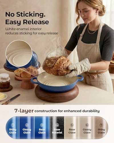 Enameled Cast Iron Bread Oven 5 Qt with Starter Kit, Round Dutch Oven with Lid for Sourdough Baking, Baking Kit Includes Silicone Sling, Banneton & Lame, Complete Artisan Bread Set - color: Blue, size: Bread Oven & Baking Kit