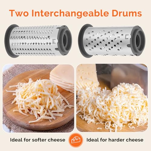 UHIYEE Patented Rotary Parmesan Cheese Grater, Hand Crank Cheese Shredder with Fine & Coarse Drums, Restaurant Quality, White, Stainless Steel & ABS, Dishwasher Safe, Gray Green - color: Gray
