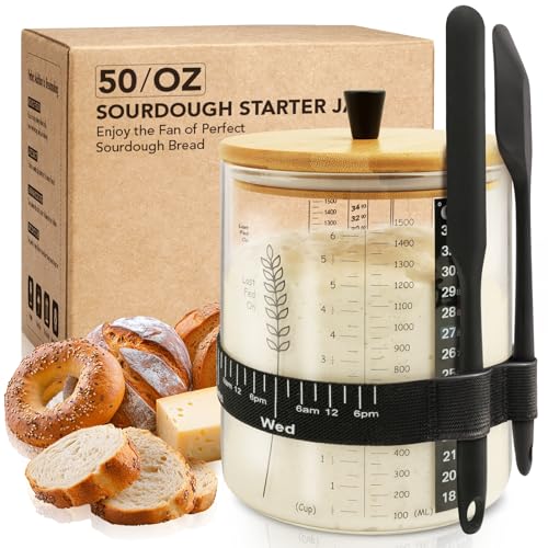 50oz Sourdough Starter Jar Kit, Wide Mouth Sourdough Jar | Sourdough Starter Kit & Sourdough Bread Baking Supplies, Sour Dough Starter Jars for Beginners and Pro(1 Pack) - size: Wide mouth- 1 Pack