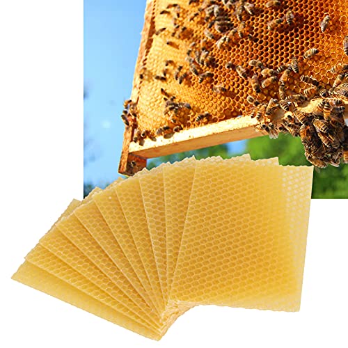 GBSCLOVER 10Pcs Beeswax Sheets, Beeswax Cndle Sheets, Wax Bee Foundation Sheet for Lure Bees, Crafts, Candle Making, Furniture Polish, 5.1x3.5in