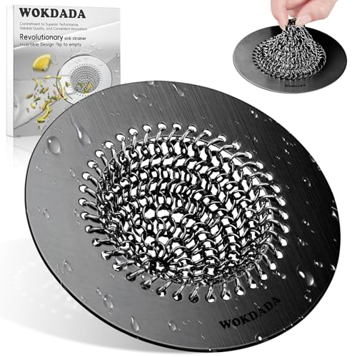 Wokdada Black Kitchen Sink Strainer, Flippable Mesh Sink Drain Strainer, 304 Stainless Steel Sink Screen, Easy Clean Large Basket Strainer, Garbage Disposal Cover Fit for Standard Kitchen Drain - color: Black