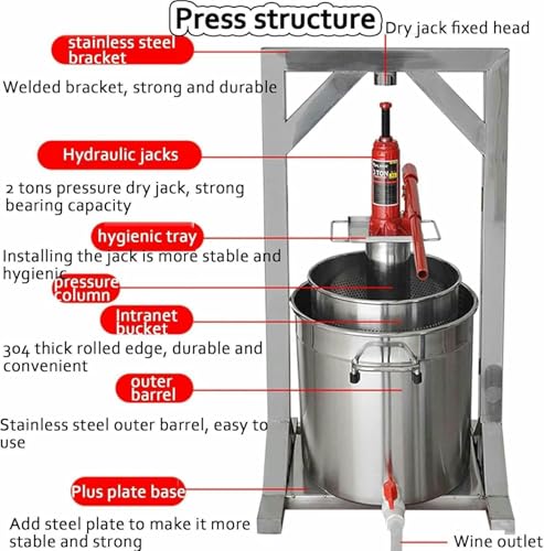 Fruit Wine Press, Stainless Steel Spindle Press with Hydraulic Jack, Press Grape Wine Making Supplies and Equipment, for Outdoor, Kitchen, and Home, 12L~/ - size: 36L