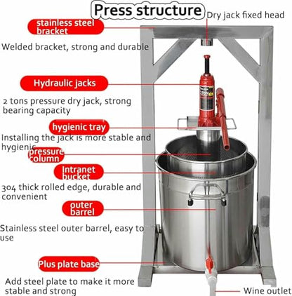 Fruit Wine Manual Press, Fruit Wine Maker, Cider Press, Fruit Press Juicer, Cheese Tincture Herb Fruit Wine Manual Press, for Wine Juice Making~/ - size: 22L