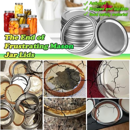 Palksky Stainless Steel Wide Mouth Canning Lids and Rings, Airtight/Rustproof Mason Jar Lids with Bands Set of 4 - style: Wide Mouth Stainless Steel Mason Canning Lids and Rings Set of 4