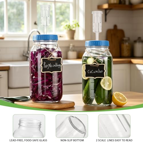 2 Pack Fermentation Jar Kit- 68oz Wide Mouth Pickling Jars-Fermentation Kit with Glass Jars, Fermenting Weights, Airlocks for Pickling Sauerkraut Easy Fermenting & Storage