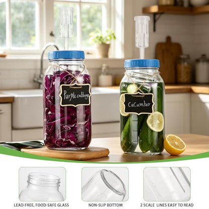 2 Pack Fermentation Jar Kit- 68oz Wide Mouth Pickling Jars-Fermentation Kit with Glass Jars, Fermenting Weights, Airlocks for Pickling Sauerkraut Easy Fermenting & Storage