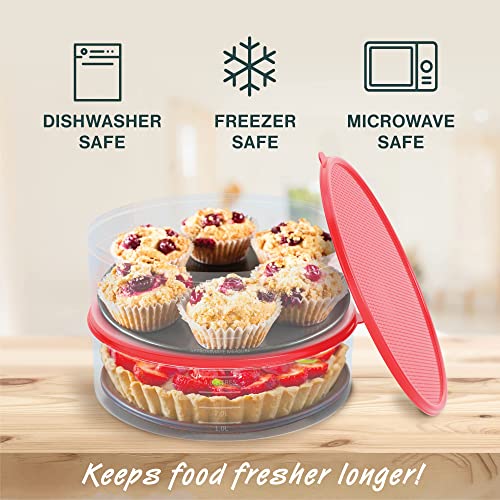 HOUZZKINGZ USA Pie Carrier Cake Storage Container with Lid | 10.5" Large Round Plastic Cupcake Cheesecake Muffin Flan Cookie Airtight Tortilla Holder | Pie Keeper Transport Container - size: 1 Pack