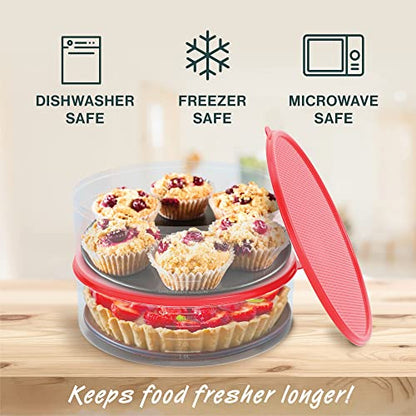 HOUZZKINGZ USA Pie Carrier Cake Storage Container with Lid | 10.5" Large Round Plastic Cupcake Cheesecake Muffin Flan Cookie Airtight Tortilla Holder | Pie Keeper Transport Container - size: 1 Pack
