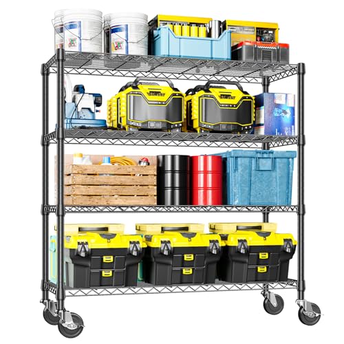 IZEUK 4-Tier Adjustable Heavy Duty Metal Storage Shelving Unit, Wide Utility Rack Organizer for Garage, Kitchen, Office, Basement, Warehouse (Black, 15.7" D x 33.5" W x 70.5" H) - color: Black, size: 4 Tier, 17.7" D x 47.2" W x 59.1" H