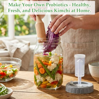 Mifoci 4 Pack Mason Jar Fermentation Kit 32 oz Wide Mouth Glass Fermenting Jars with Rust-free Airtight Lids, Glass Weights & Dual-channel Airlocks All-in-one Set for Kimchi Sauerkraut Pickles