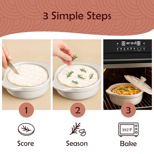 Muldale Brie Baker with Lid and Spreader - Camembert Baker Crock in White | Free from Lead Ceramic Baking Dish - 5.5” - Fits Standard Camembert Wheel - color: White
