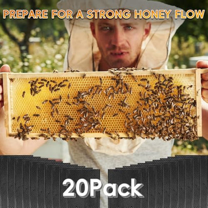 20PCS Black Natural Beeswax Coated Bee Frame Medium Foundation Sheets, Food-Grade Plastic Bee Hive Foundation for Medium Super Frames - color: Black, size: 20PCS
