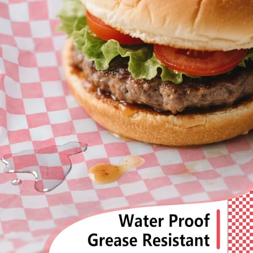 EcoDispose 12 x 12 Inches Grease Proof Deli Paper Precut Sheets for Deli Food, BBQ, Picnic, Party (100 Pcs, Red&White Checker) - size: Red Checker 12"x12"