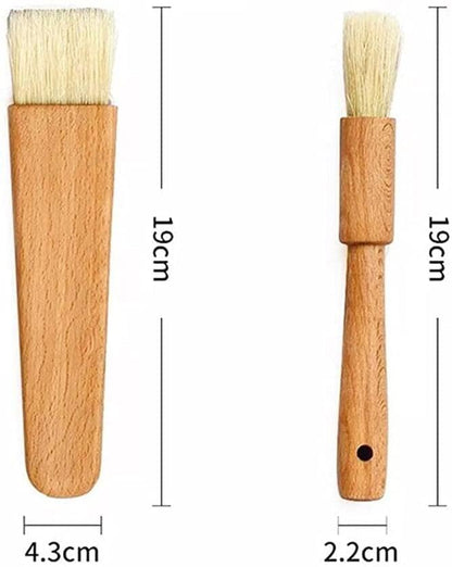 Generic Natural Bristles with Wooden Handle Pastry Brushes for Basting Spreading Butter Barbecue Baking Kitchen Cooking (Cylindrical), Silver