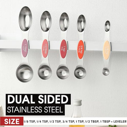 Spring Chef Stainless Steel Metal Magnetic Measuring Spoons Set of 8 with Leveler, Heavy Duty Nesting Teaspoon & Tablespoon Measuring Spoons, Kitchen Gadgets for Baking & Cooking - Desert Sunset - color: Desert Sunset, size: 1-Pack