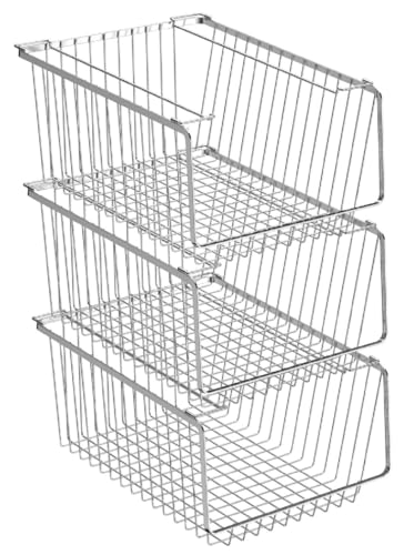 Wire Storage Baskets Stackable Refrigerator Organizer Bins Sturdy Metal Wire Bin Baskets Organization Baskets for Storage with Handles for Kitchen, Closets, Bathroom, Cabinets -Set of 3 - color: 3 PACK, size: 10.6''L x 14''W