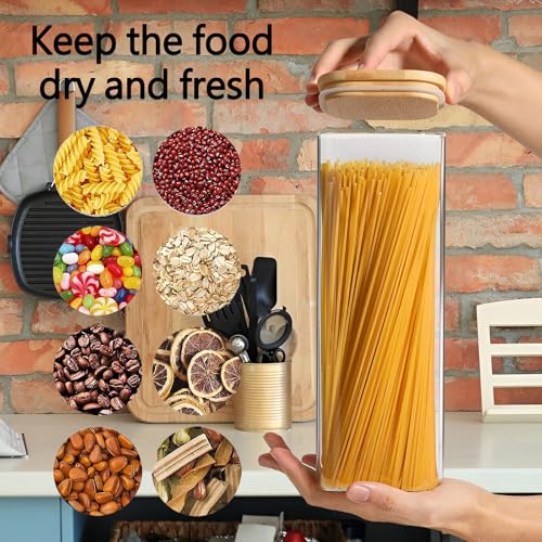 2.2 Qt Square Glass Storage Containers with Lids, Clear Food Storage Container Jar with Sealing Bamboo Lid Storage Containers for Pasta, Oats, Coffee, Flour, Sugar (Square -3Pack) - size: Square 2.2 Qt -3Pack