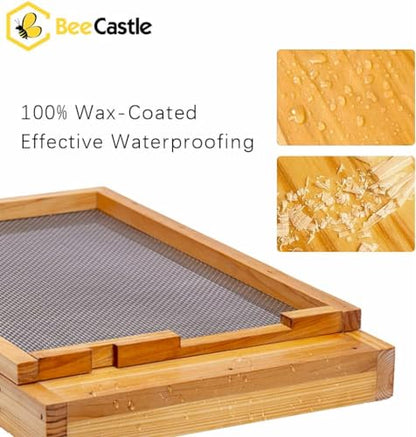 BeeCastle 2 Pcs Beehive Screened Bottom Board Dipped in 100% Beeswax,Screened Bottom Board with Solid Wood (10-Frame) - size: 2PCS-10 Frame