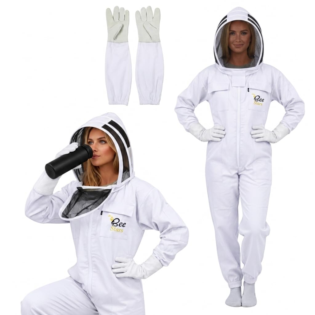 Bee Suit with Fencing Veil One Pair Gloves Polycotton Sting Proof Beekeeping Suit for Beekeeper - color: White, size: Small