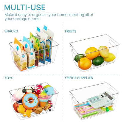 Vtopmart 6 Pack Clear Storage Bins, Pantry Cabinet Organizer Bins with Handle for Pantry Organizer and Storage, Plastic Bins for Fridge, Cabinet, Kitchen, Countertops, Cupboard, Freezer, Medium - size: M(10"×6"×5")