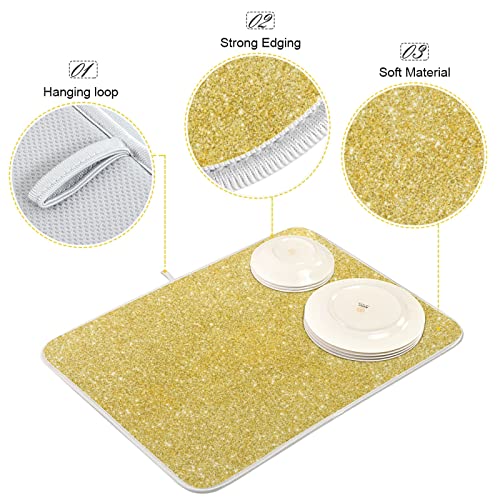 Kcldeci Gold Glitter Dish Drying Mat Kitchen Drying Pad Dish Draining Mat Dish Rack Drainer Pad 18 x 24 - color: A07, size: 18x24in