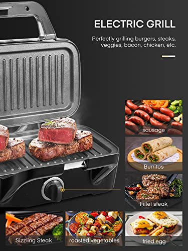 FOHERE 3-in-1 Sandwich Maker, 1200W Waffle Maker & Panini Press Grill, 3 Removable Non-stick Plates, 5-Gear Temp Control, Grilled Cheese Maker, Quick Breakfast, LED Indicators, Stainless Steel/Black - color: Silver