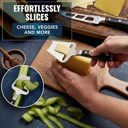 Cutluxe 2-PCS Cheese Knife Set – 5″ Stainless Steel Knife & 3.5″ Slicer for Soft & Hard Cheeses - Sharp Blades, Pronged & Non-Stick, Pakkawood Handles - Cheese Knives For Charcuterie Board - size: Cheese Knife Set
