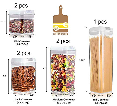 Airtight Food Storage Container Set, 7 Pieces Clear plastic cereal Canisters, easy lock Lids, kitchen pantry organization and storage, BPA free plastic, Included 24 labels & Marker