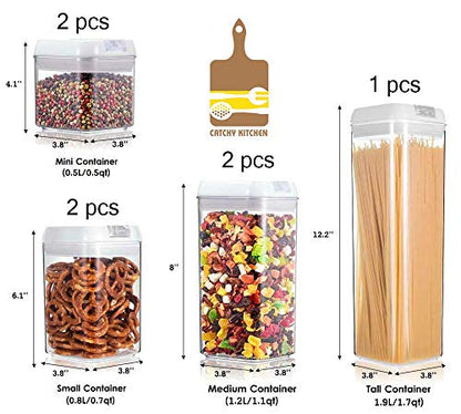 Airtight Food Storage Container Set, 7 Pieces Clear plastic cereal Canisters, easy lock Lids, kitchen pantry organization and storage, BPA free plastic, Included 24 labels & Marker
