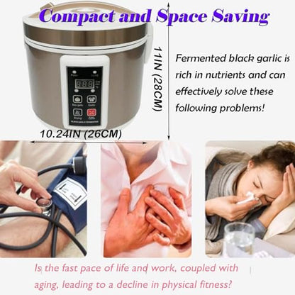 INTBUYING 6L Black Garlic Fermenter 110V Multi Clove Garlic Cooker 3D Heating Full Automatic Intelligent Control with Black Independent Liner
